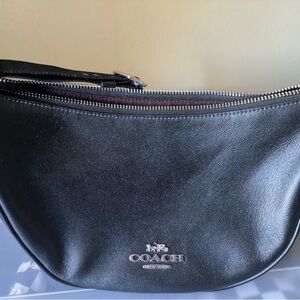 Coach Black Leather Belt Bag with Silver Logo